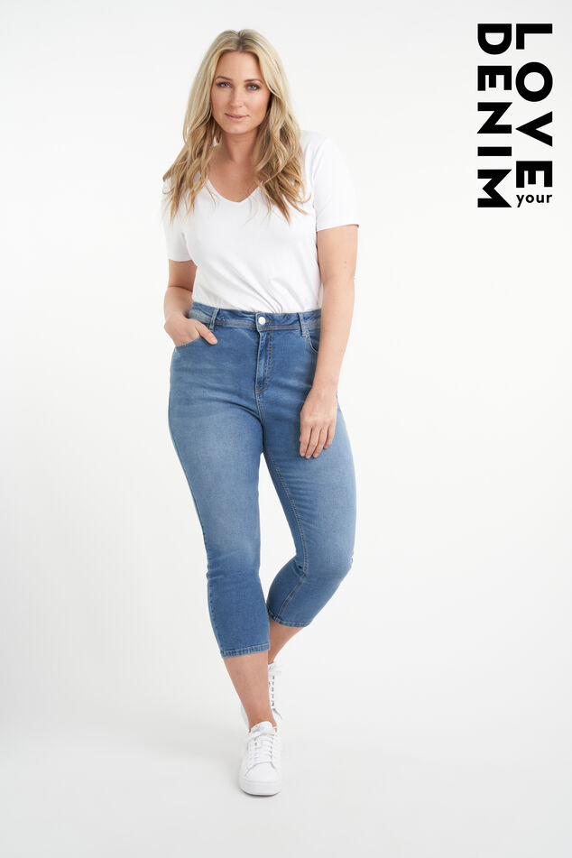 Damen 3/4 lange Skinny-Leg-Jeans mit hoher Taille CHERRY | MS Mode