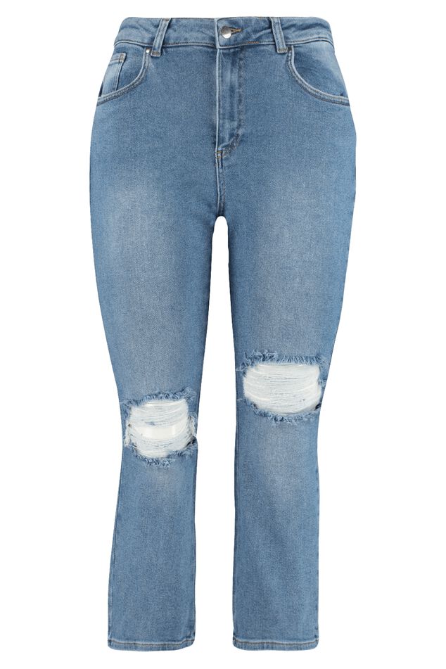 Damen Jeans mit weitem Bein und Destroyed-Details Bleached Denim | MS Mode