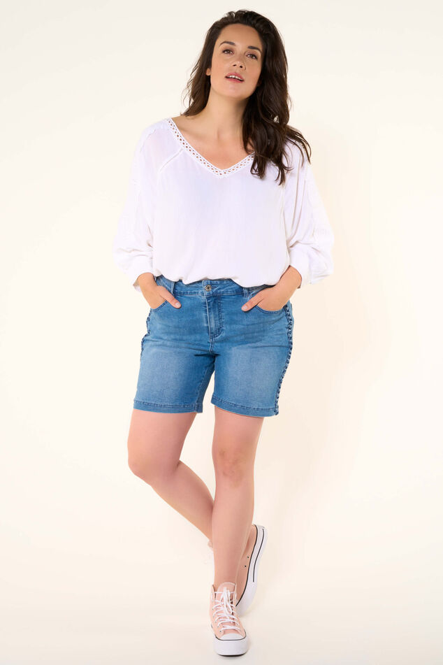 Damen Jeans-Shorts mit geflochtener Verzierung Stonewash Denim | MS Mode
