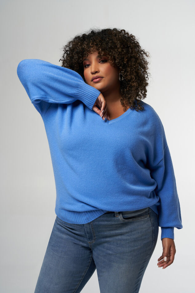 Damen Feinstrick-Pullover mit V-Ausschnitt Blau | MS Mode