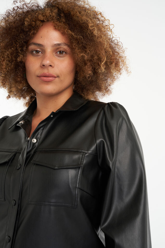 Damen Kunstleder-Bluse mit bauschigen Ärmeln | MS Mode