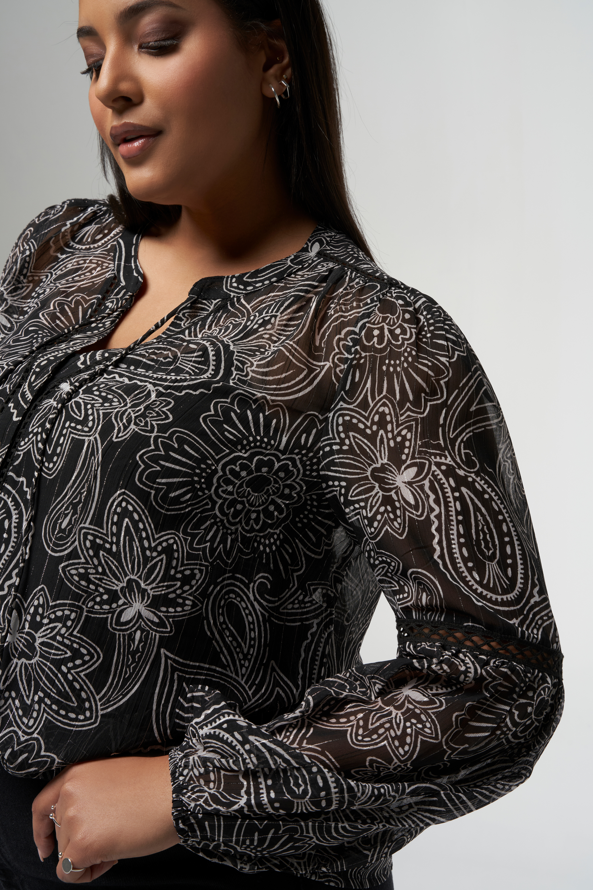 Damen Bluse mit Paisley-Print MS schwarz-weiss Multi | Mode