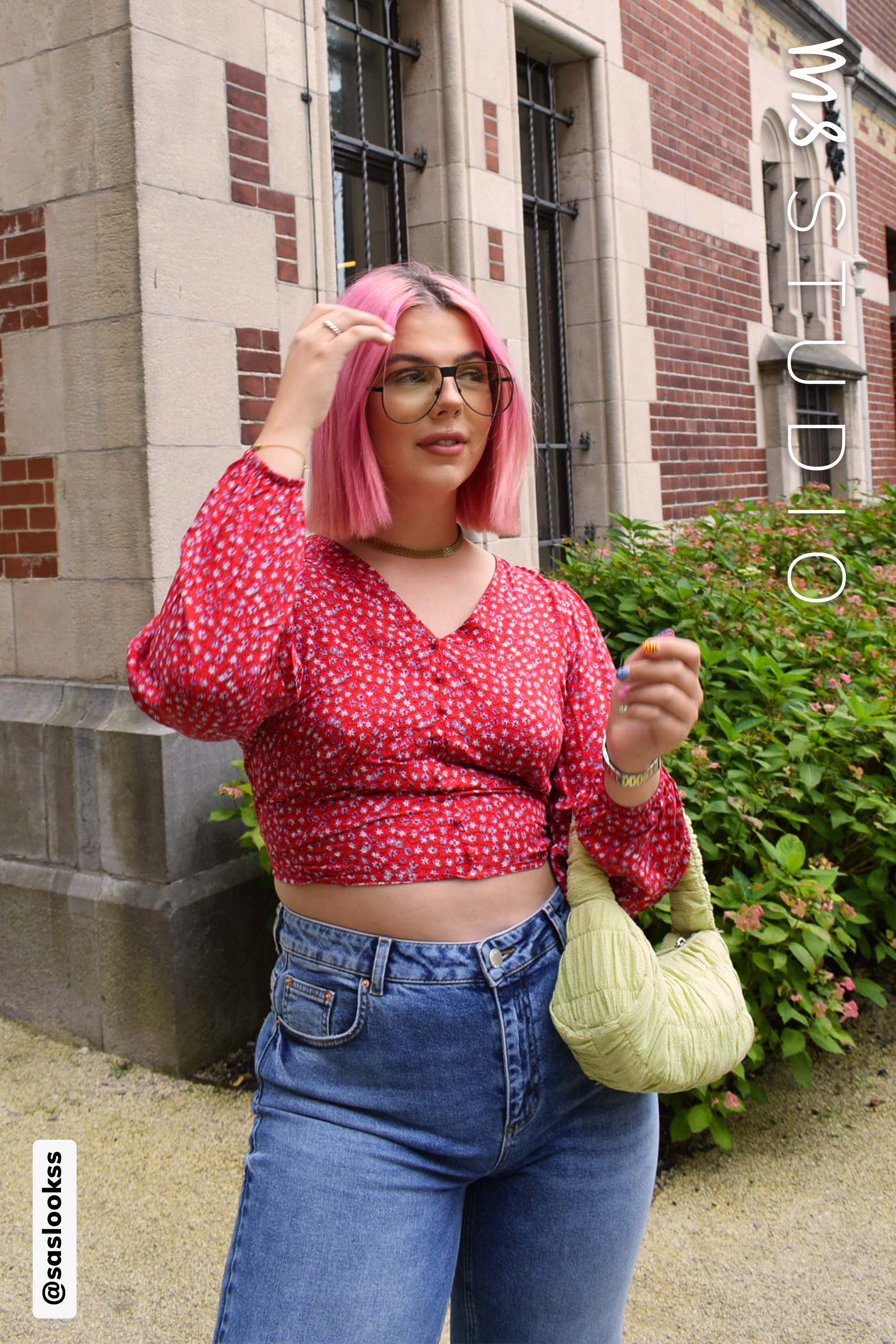 Damen Kurz geschnittene Bluse mit Blumen-Print Multi Pink-Rot | MS Mode