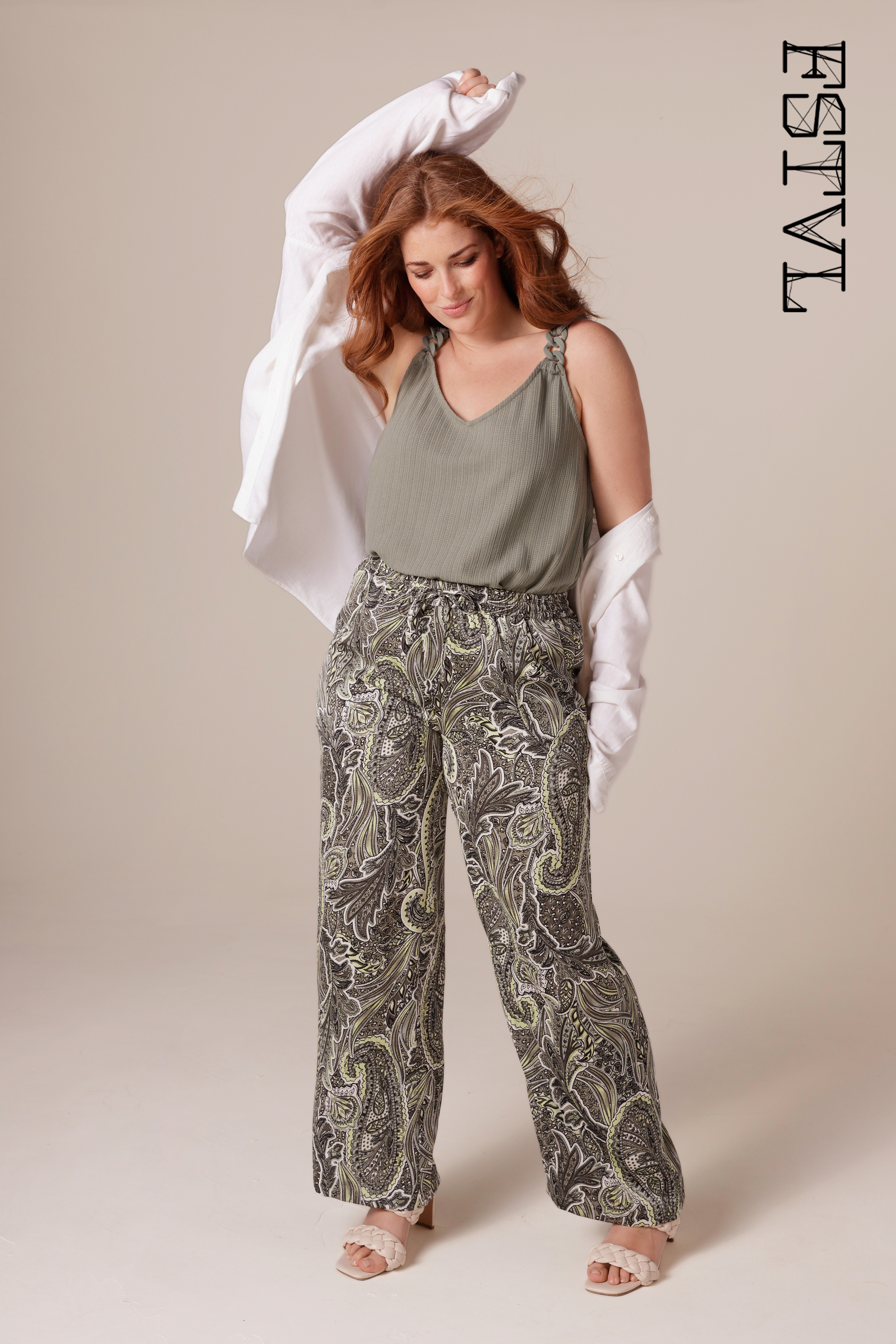 Damen Hose mit Satin-Look Multi Khaki | MS Mode