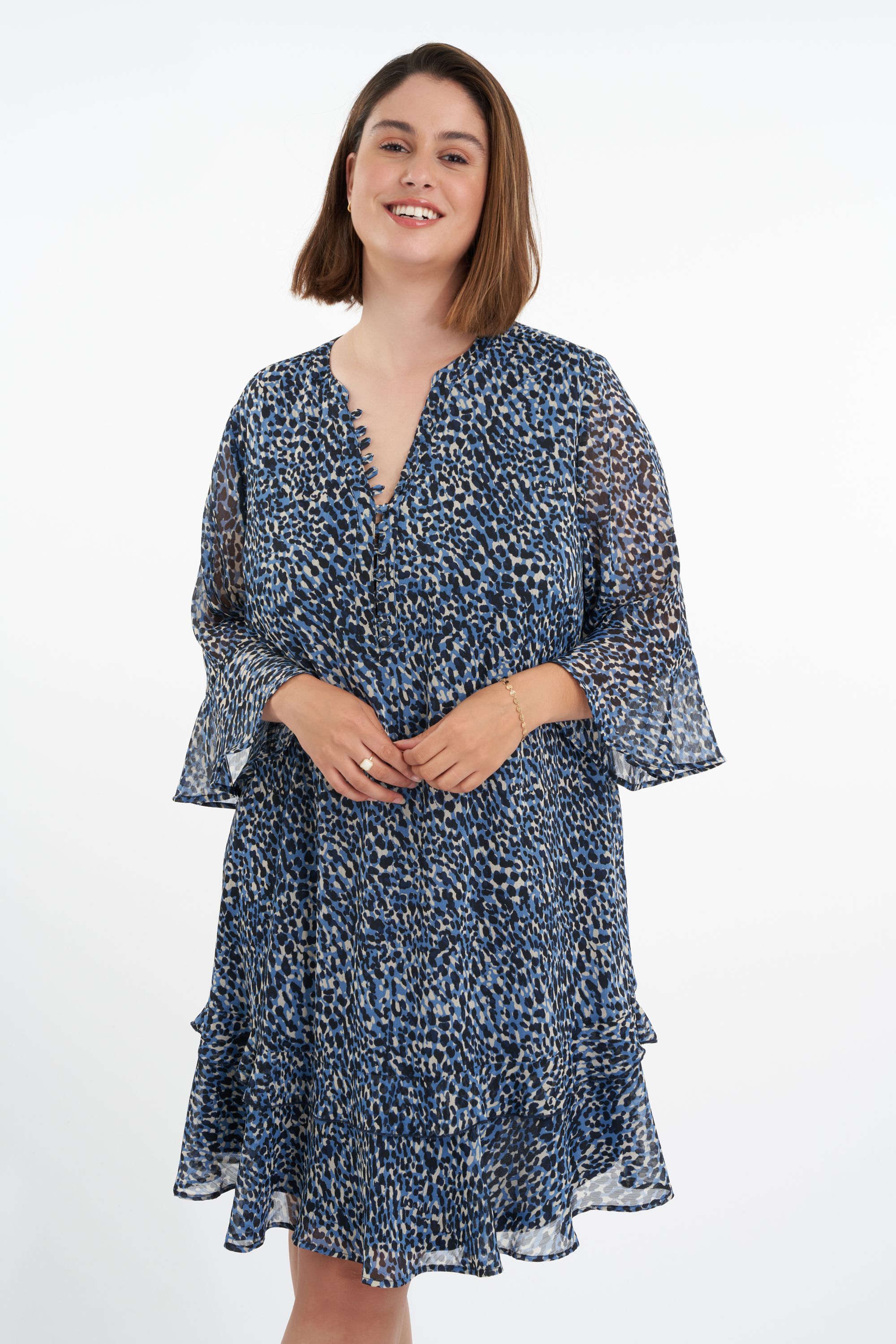 Damen Kleid mit Rüschen und Print | MS Mode