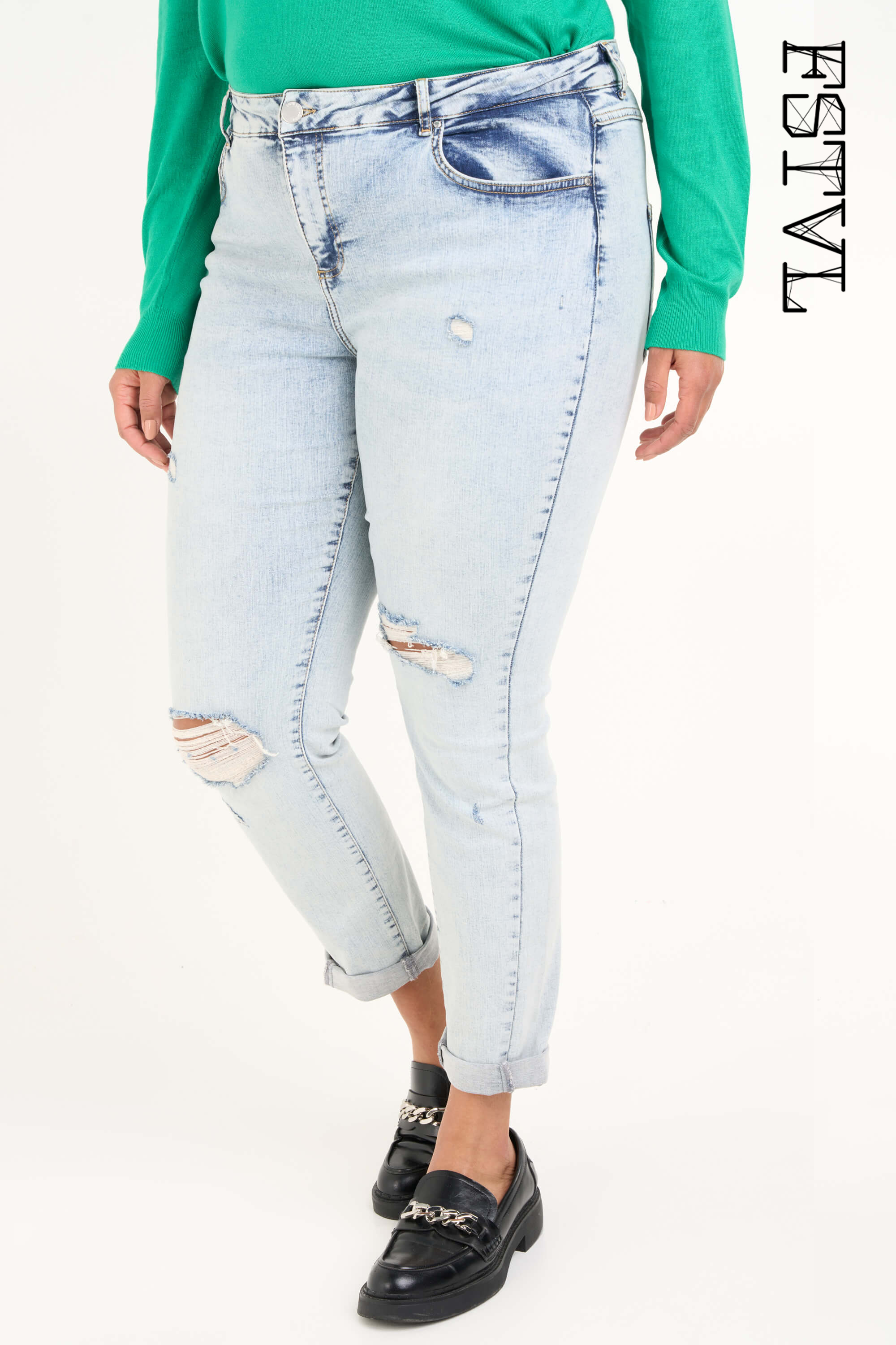 Damen Jeans mit Destroyed-Detail Bleached Denim bei MS Mode®