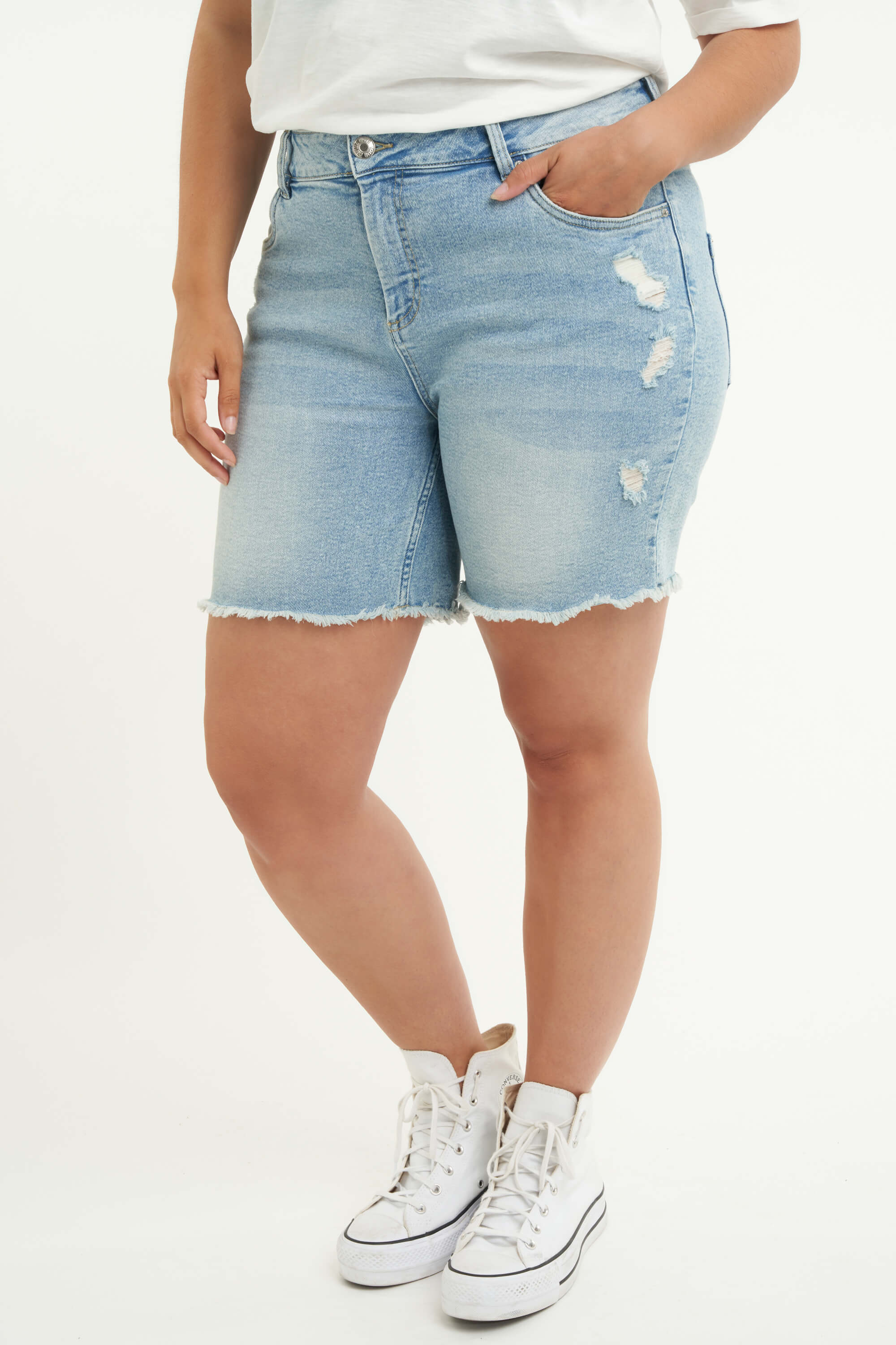 Damen Jeans-Shorts mit Destroyed-Detail | MS Mode