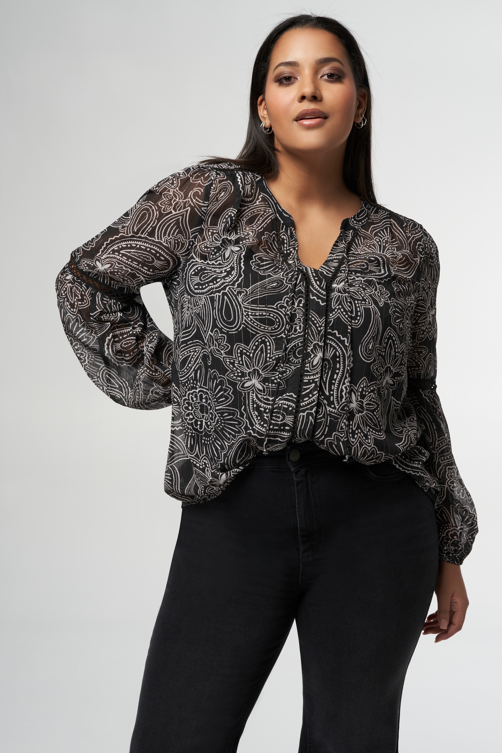 MS | Paisley-Print Multi Bluse mit schwarz-weiss Damen Mode