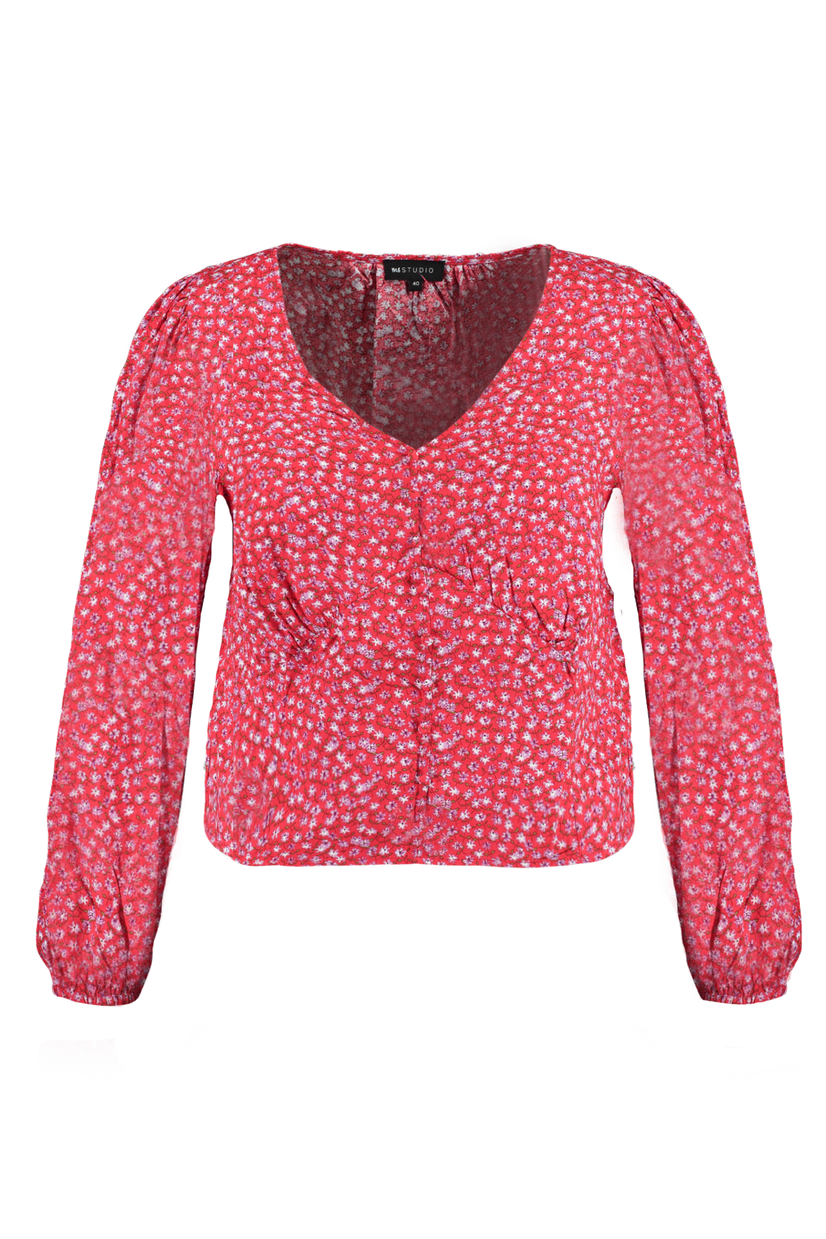 Damen Kurz geschnittene Bluse mit Blumen-Print Multi Pink-Rot | MS Mode