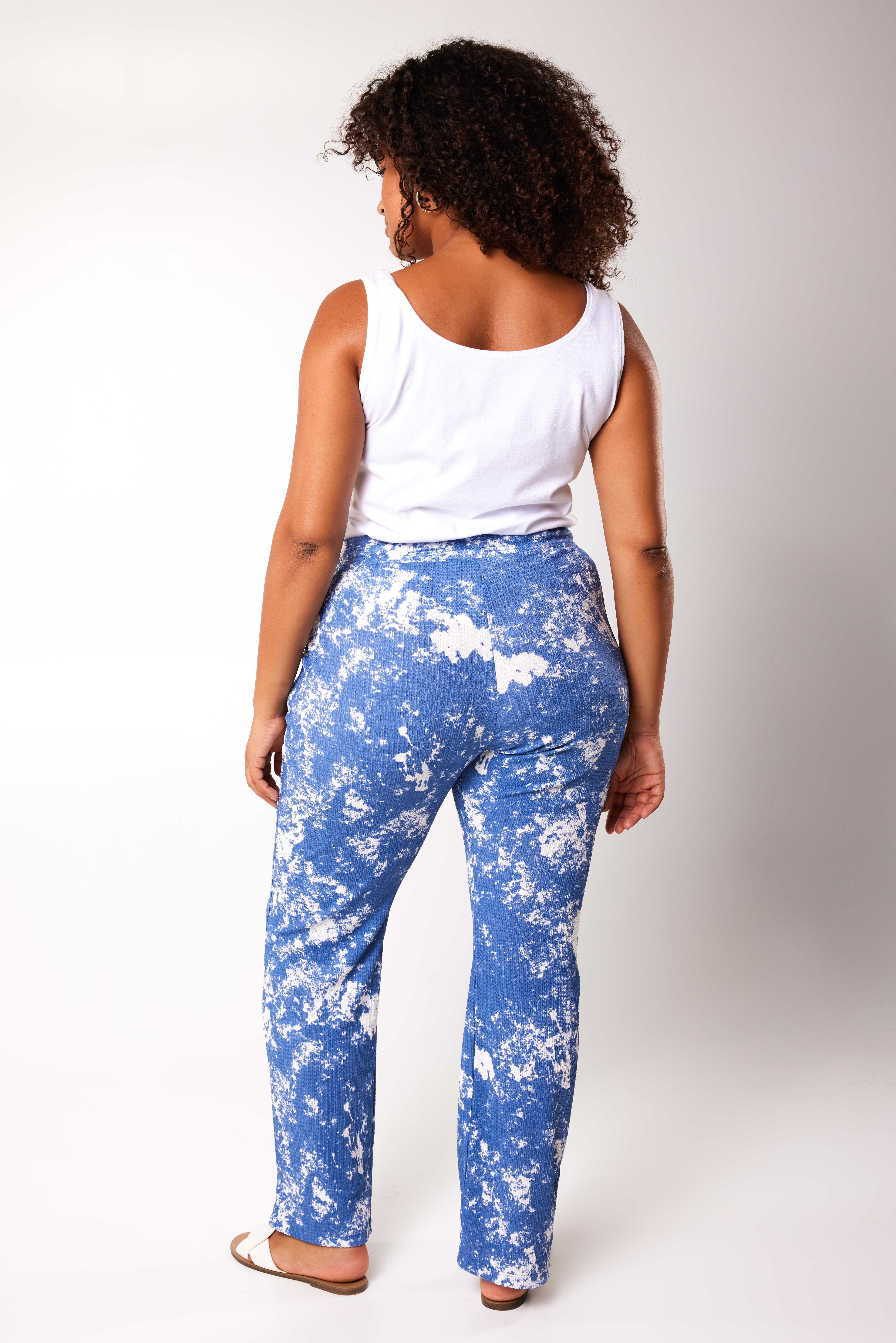 Damen Hose mit Batik-Print Multi Aqua-Blau | MS Mode